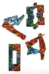 2017 08 19 A - Acrylique, encre, collage sur carton - 2 faces dimensions de 17 / 37 , 26 / 33 , 30 / 30 , 25 / 35 cm environ. Ensemble de 4 pièces